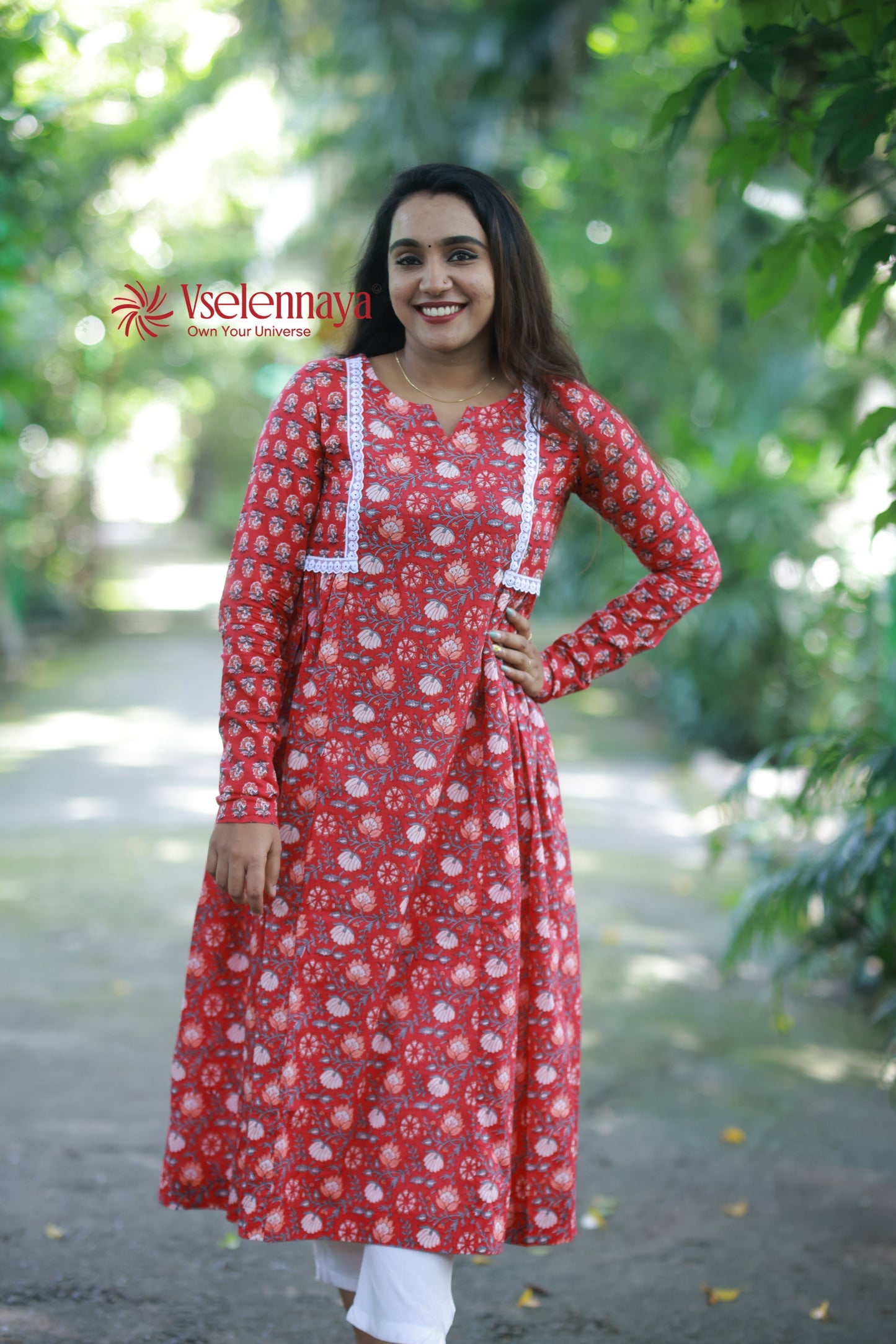 2 in 1 Full Sleeve Dress - Crimson Red