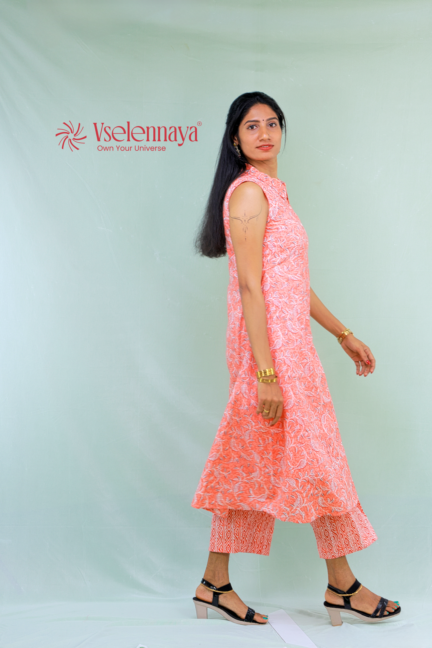 Printed Cotton Co-Ord Set - Coral Pink