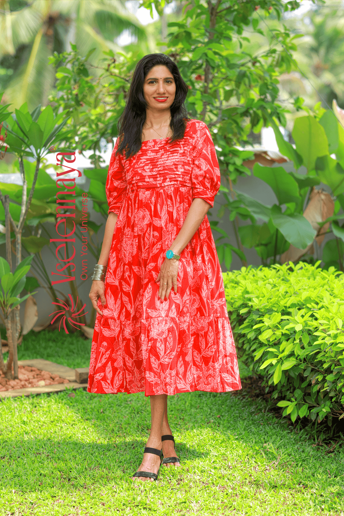 Blind Tuck Dress - Red