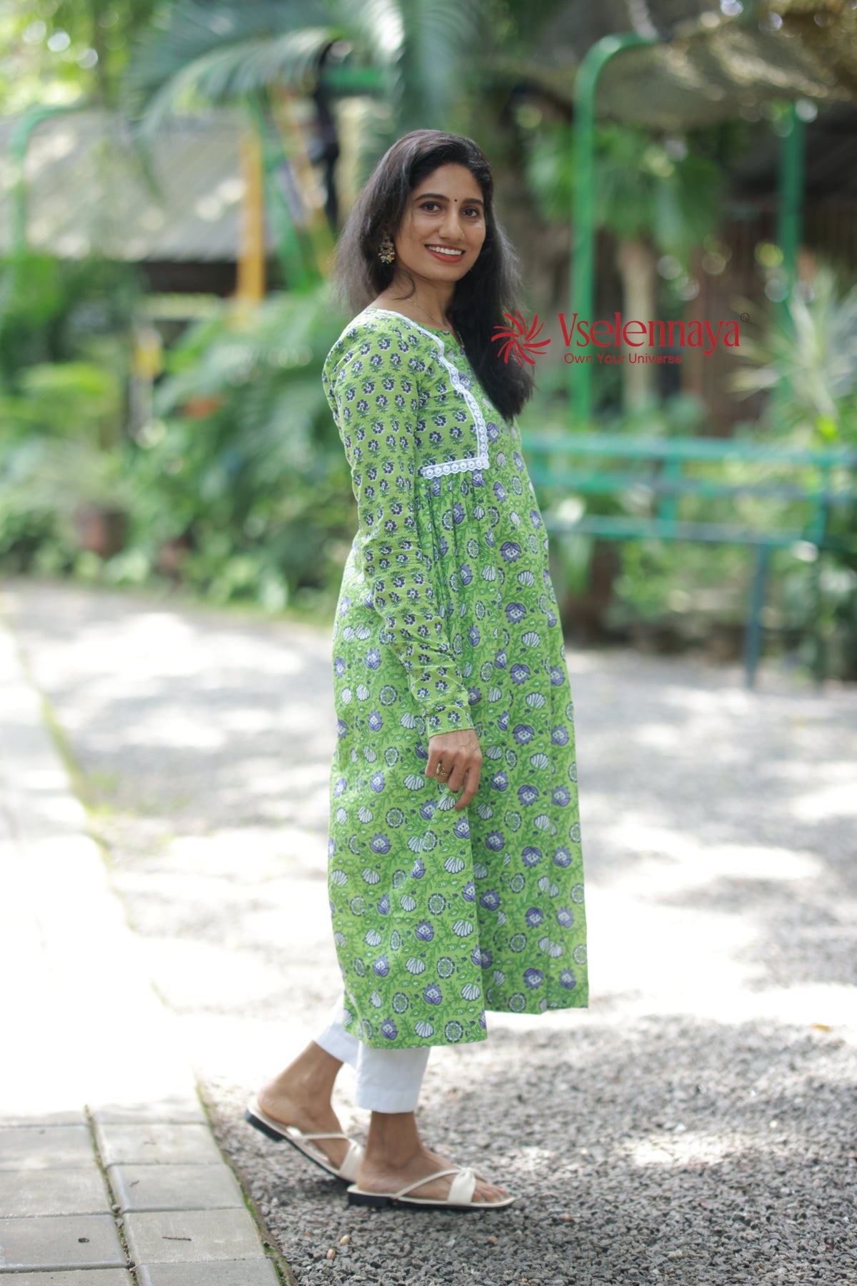 2 in 1 Full Sleeve Dress - Apple Green