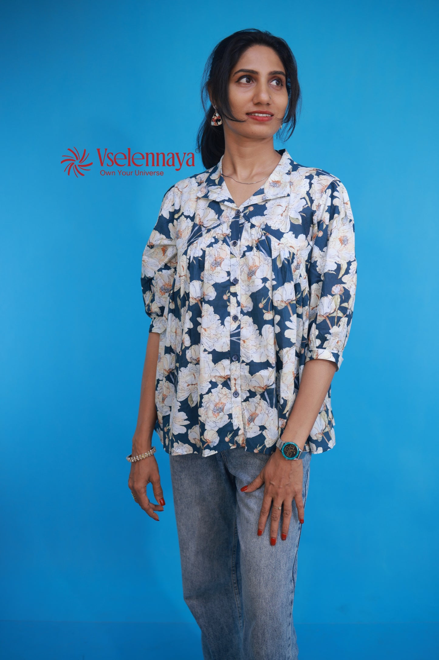 Gathered Shirt - Dark Teal Blue