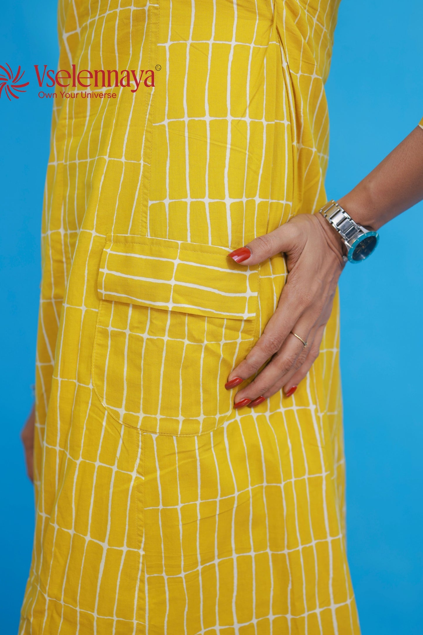 Cotton A-Line Dress - Mustard Yellow