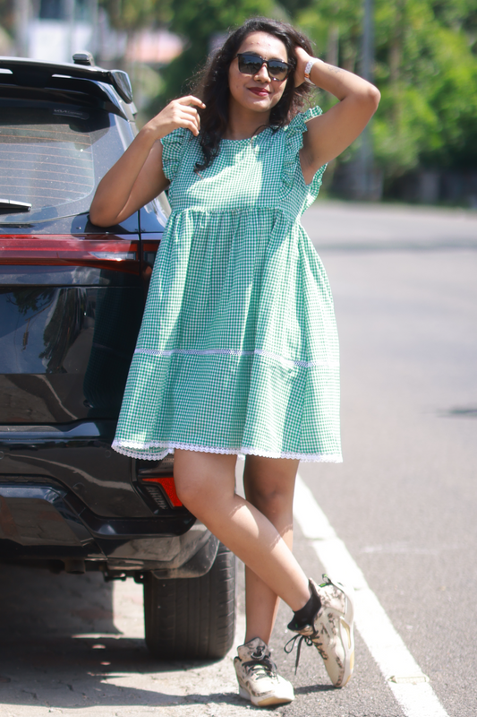 Gingham Check Babydoll Dress(Green)