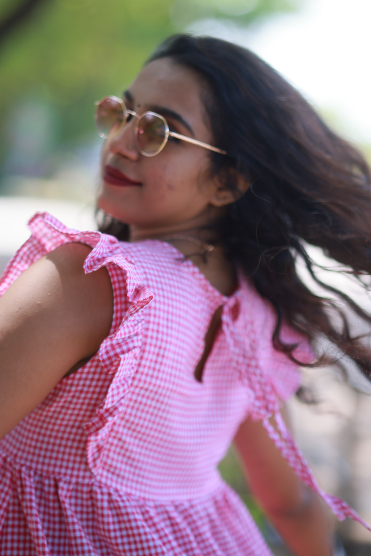 Gingham Check Babydoll Dress (Pink)
