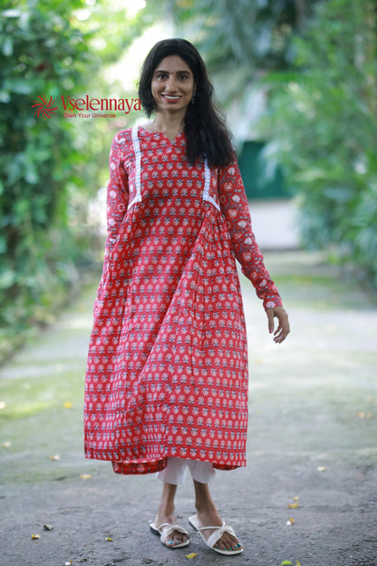 2 in 1 Full Sleeve Dress - Crimson Red