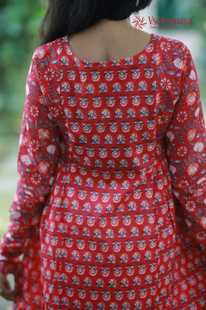 2 in 1 Full Sleeve Dress - Crimson Red