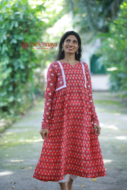 2 in 1 Full Sleeve Dress - Crimson Red