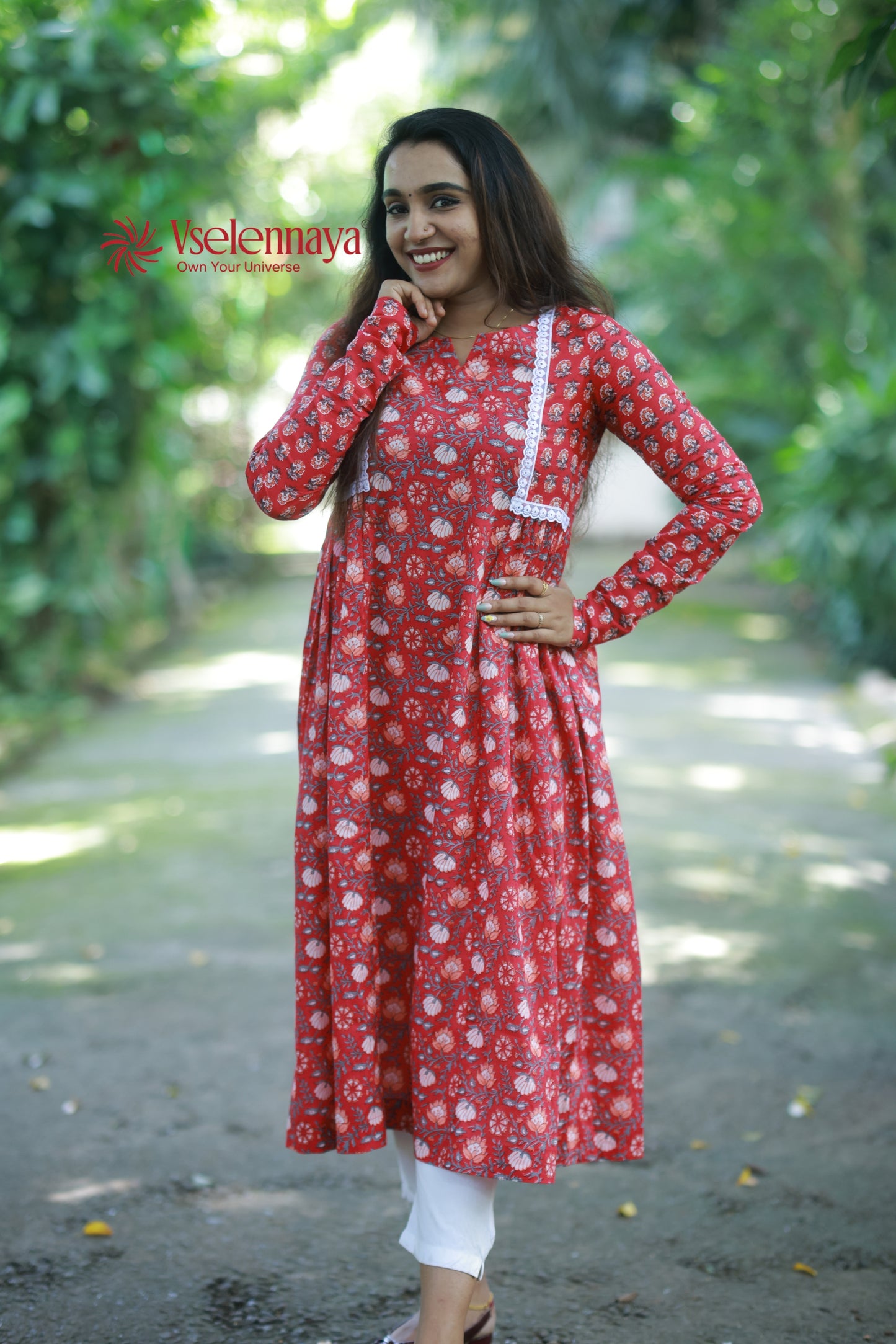 2 in 1 Full Sleeve Dress - Crimson Red