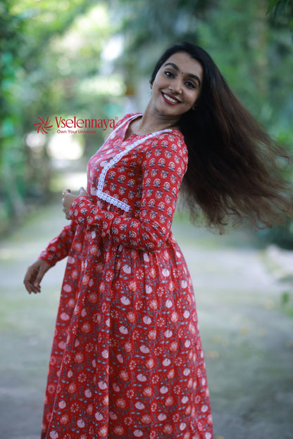 2 in 1 Full Sleeve Dress - Crimson Red