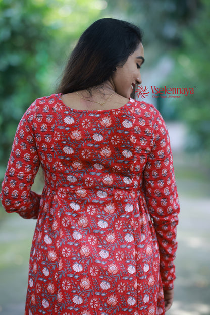 2 in 1 Full Sleeve Dress - Crimson Red