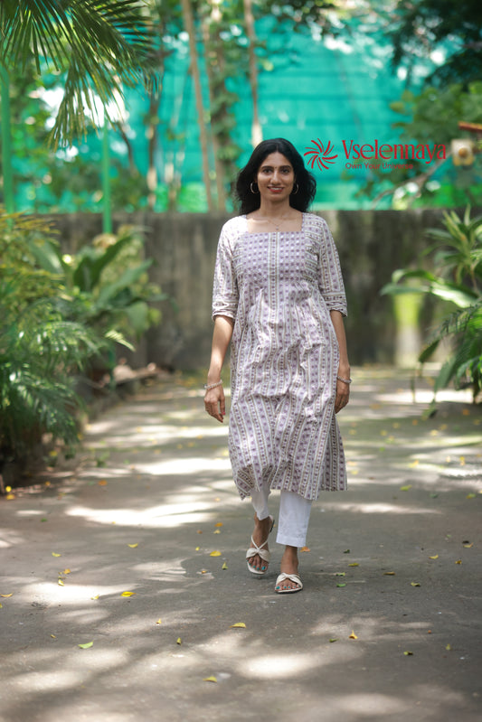 Flora Dot Dress-Muted Dusty Lavender with Ivory