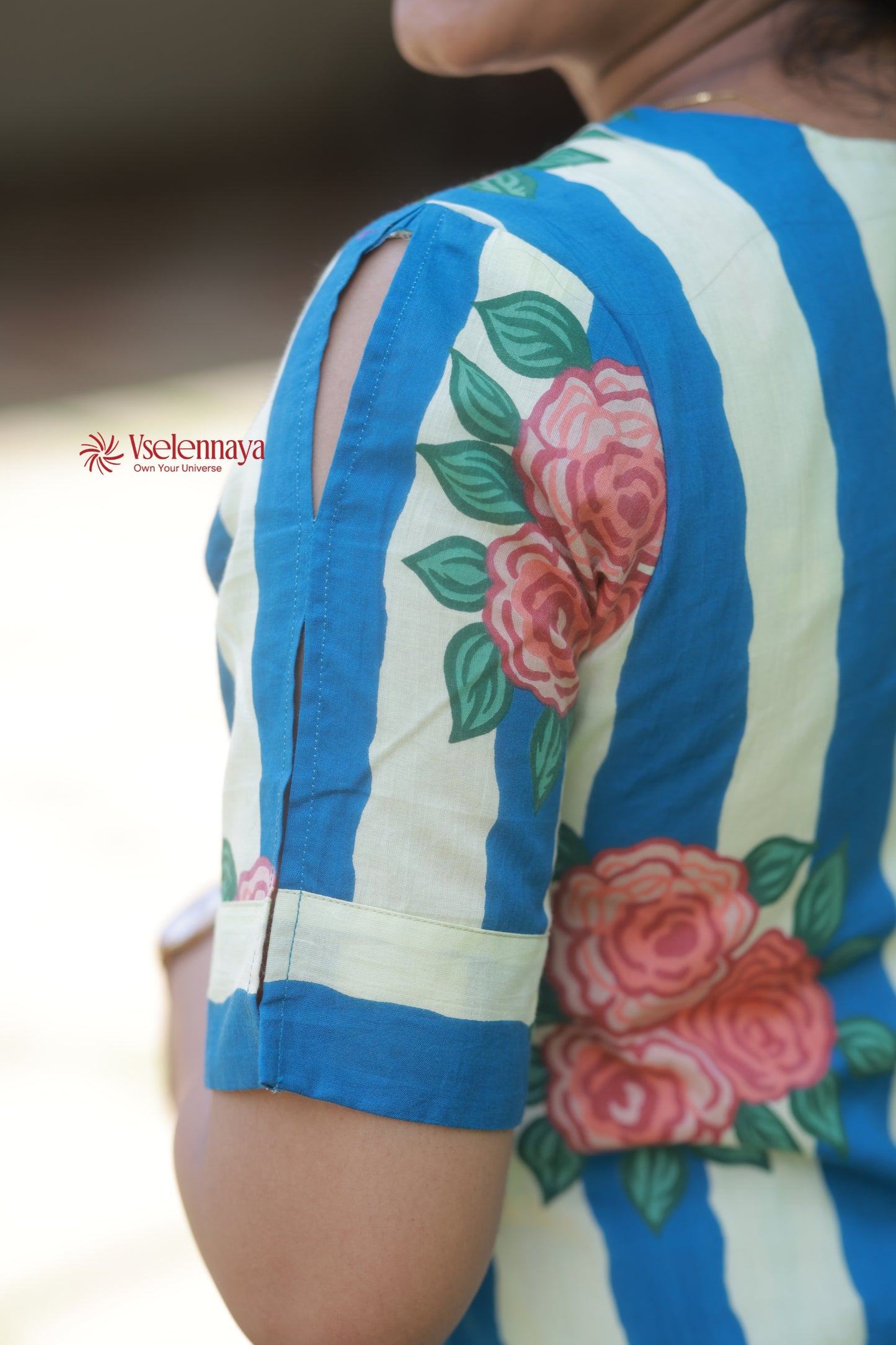 Bloom Line Dress|Deep Sky Blue with Ivory Stripes(Limited Edition)