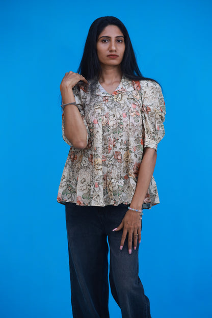 Gathered Shirt - Beige