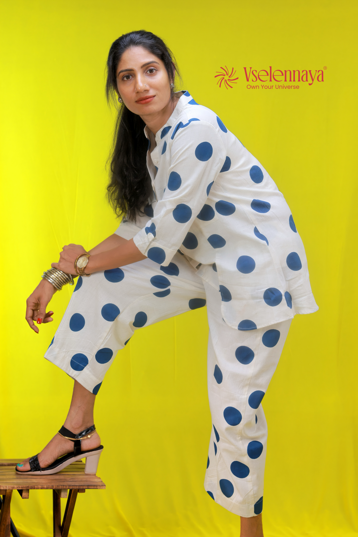 Polka Co-Ord set - Dark Blue