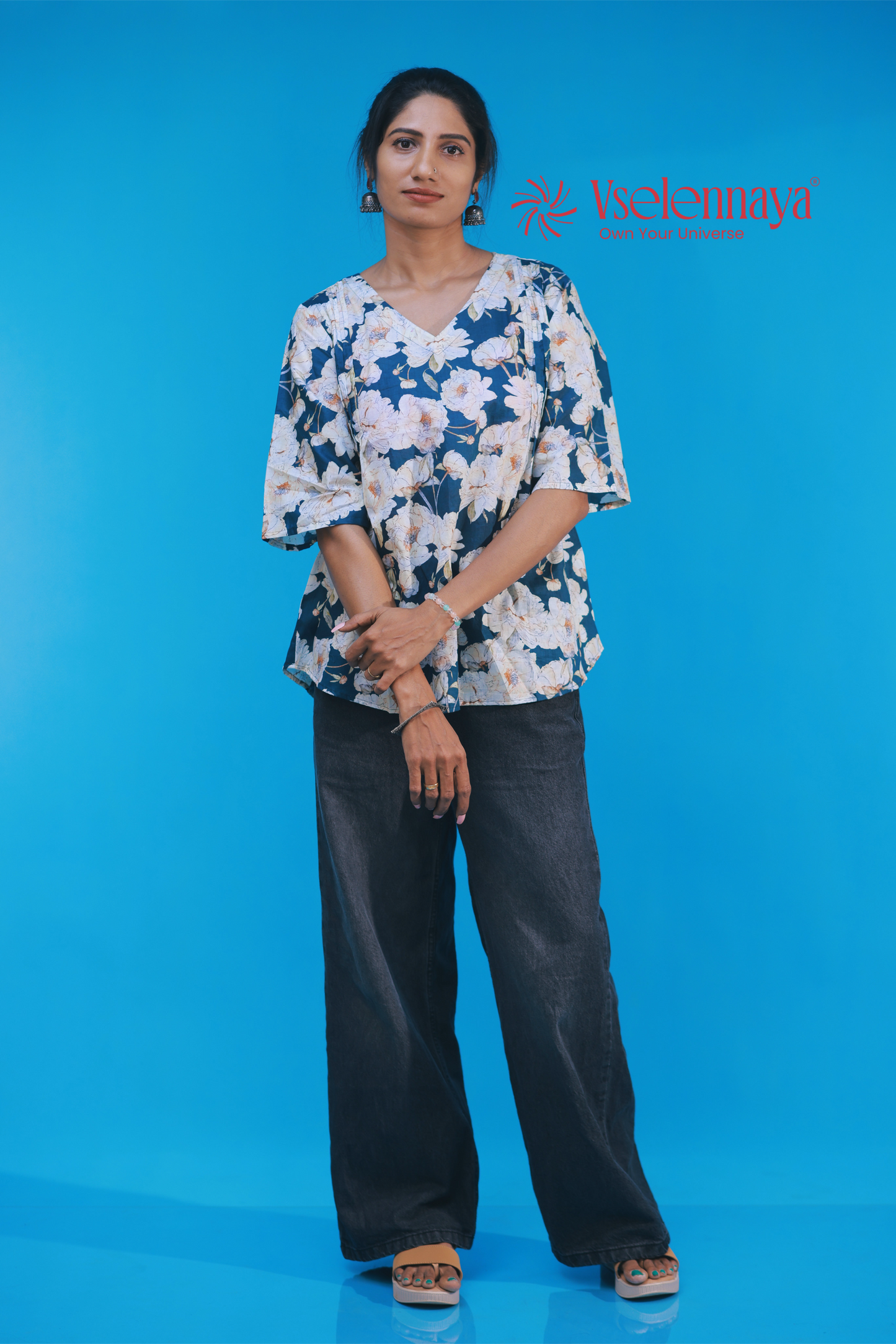 Cotton Short Top - Dark Teal Blue