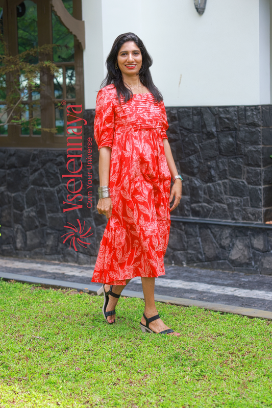 Blind Tuck Dress - Red