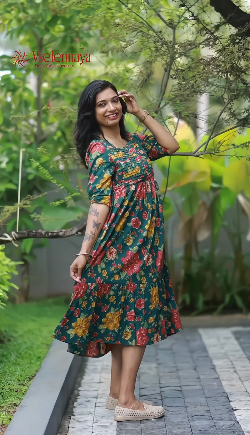 Blind Tuck Dress - Green