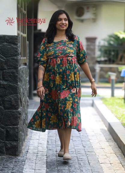 Blind Tuck Dress - Green
