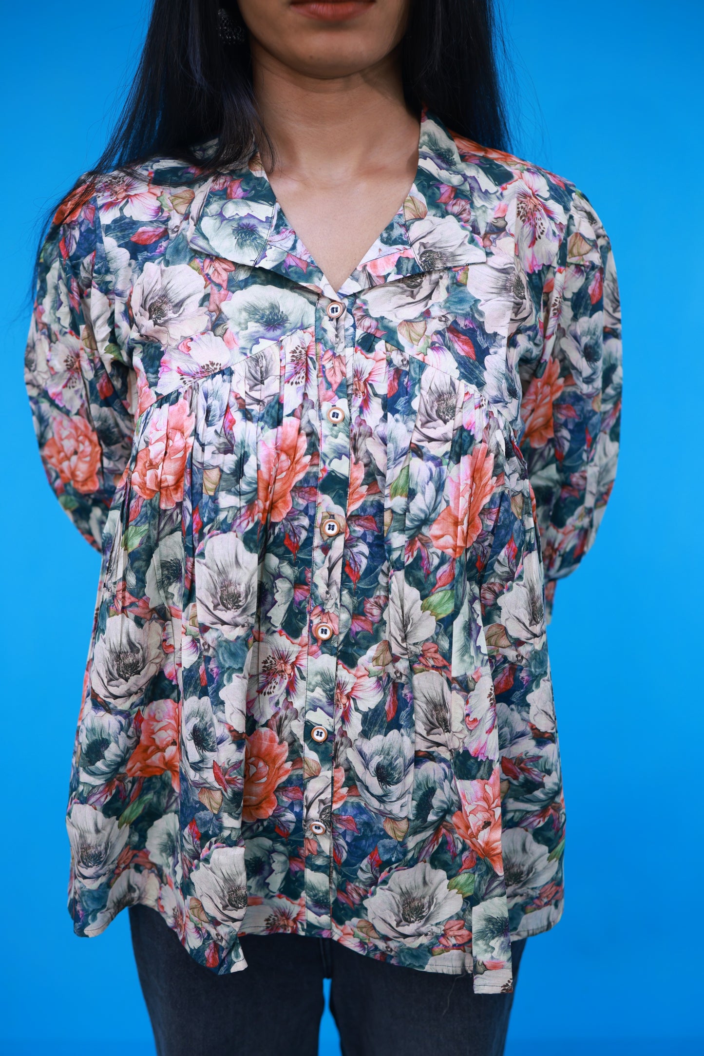 Gathered Shirt - Teal Green