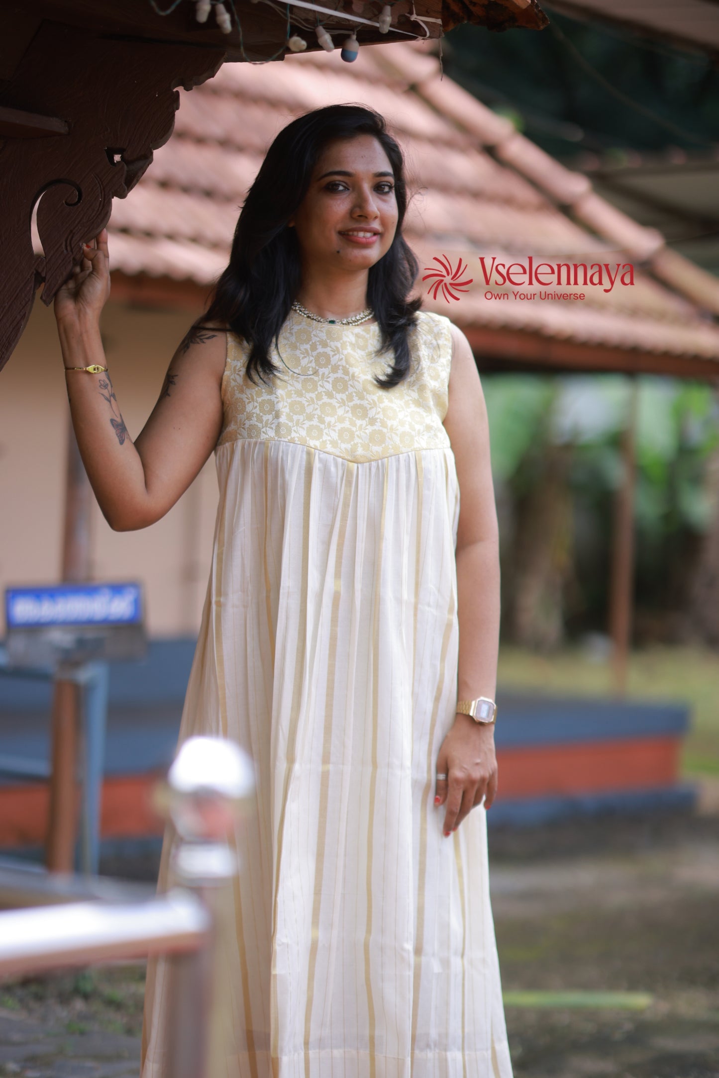 Hemam -Butter Yellow with Off-White with Gold Vertical Zari stripes(Onam Special Limited Design)