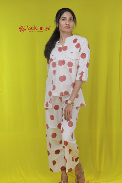 Polka Co-Ord set - Maroon Red