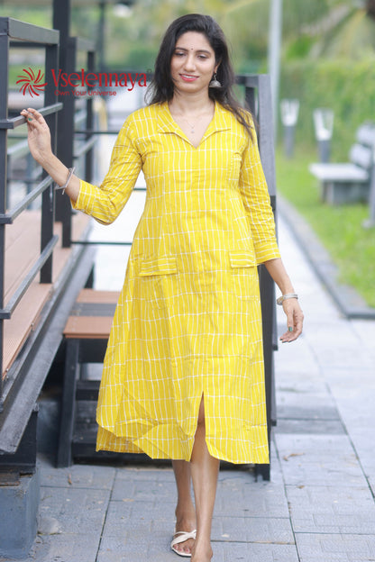 Cotton A-Line Dress - Mustard Yellow