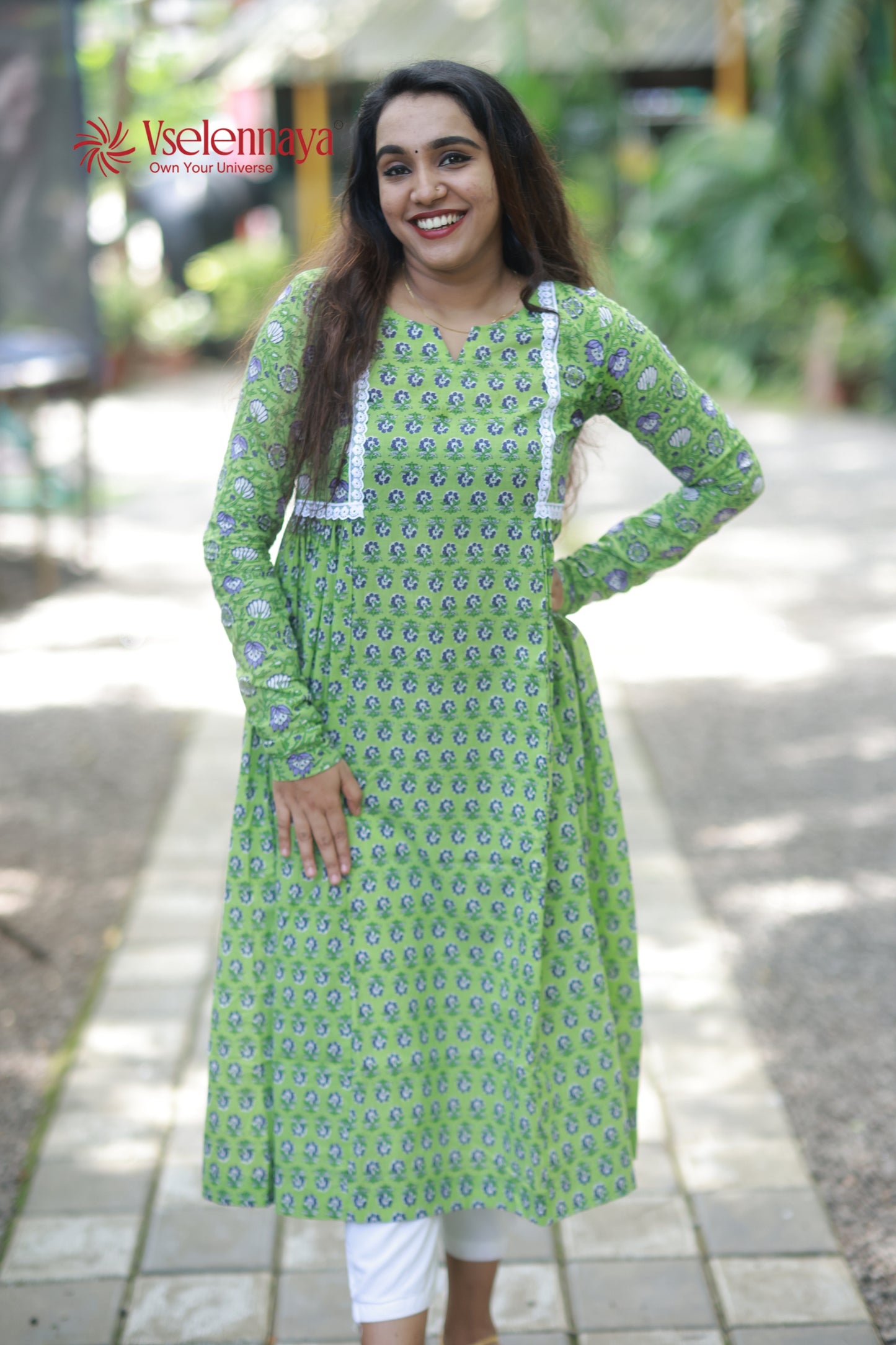 2 in 1 Full Sleeve Dress - Apple Green