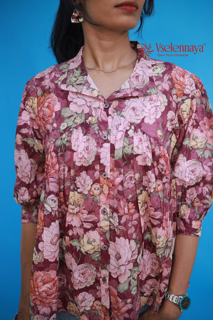 Gathered Shirt - Deep Mulberry Plum