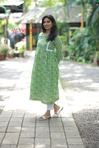 2 in 1 Full Sleeve Dress - Apple Green
