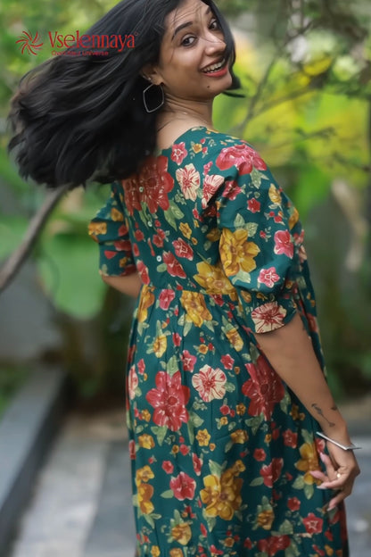 Blind Tuck Dress - Green