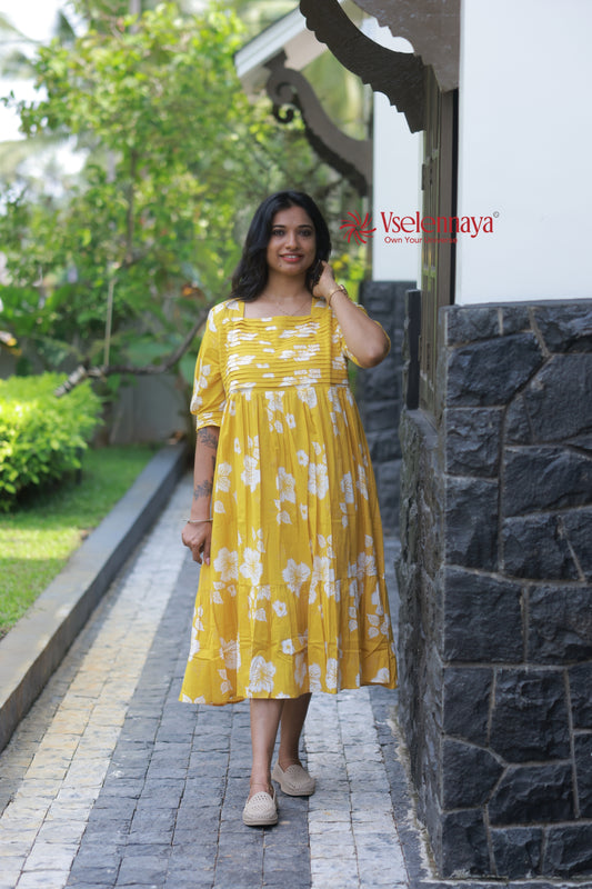 Blind Tuck Dress - Yellow