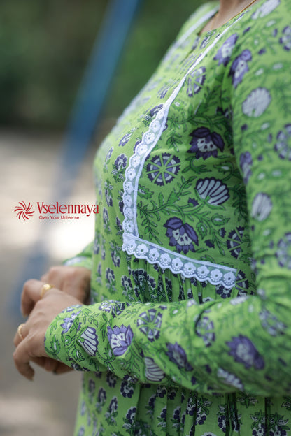 2 in 1 Full Sleeve Dress - Apple Green