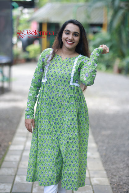 2 in 1 Full Sleeve Dress - Apple Green