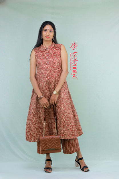 Printed Cotton Co-Ord Set - Brick Red