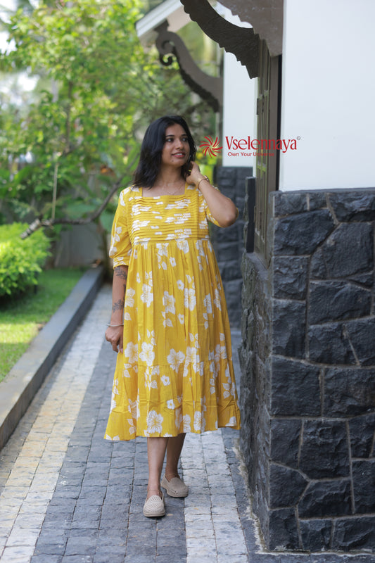 Blind Tuck Dress - Yellow
