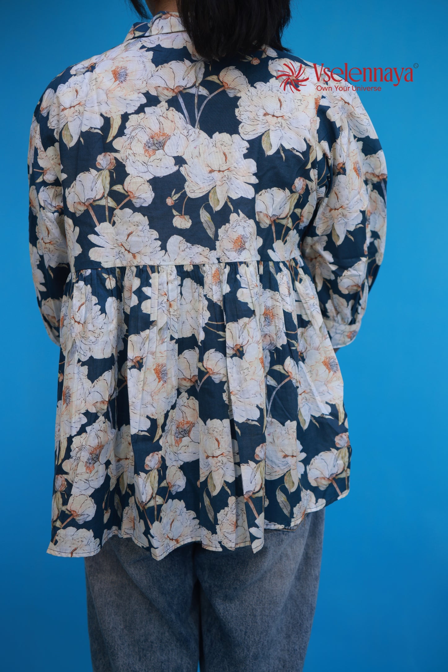 Gathered Shirt - Dark Teal Blue