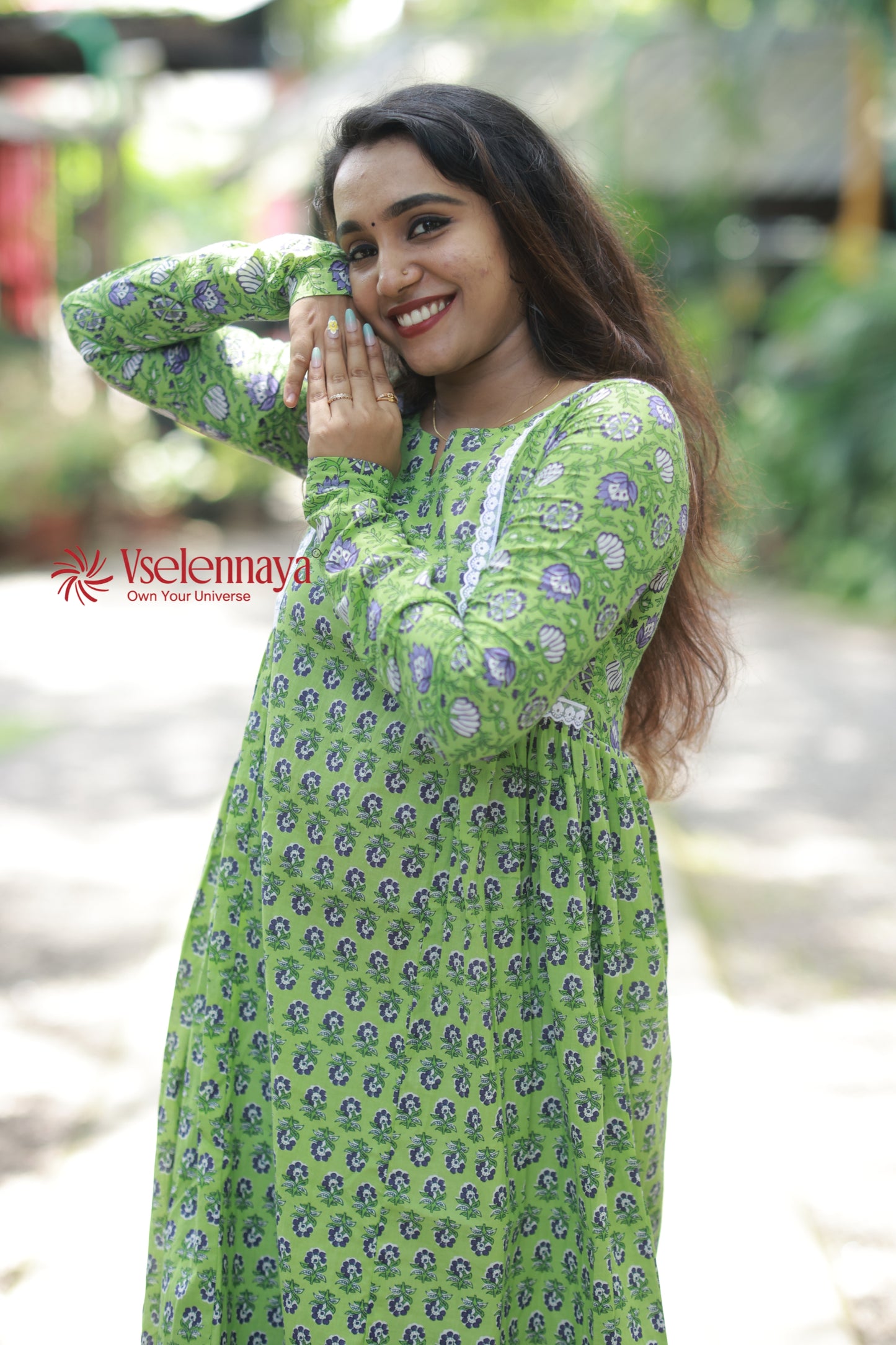 2 in 1 Full Sleeve Dress - Apple Green