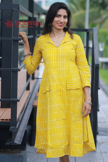 Cotton A-Line Dress - Mustard Yellow
