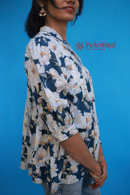 Gathered Shirt - Dark Teal Blue