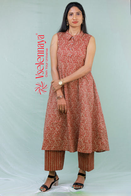 Printed Cotton Co-Ord Set - Brick Red