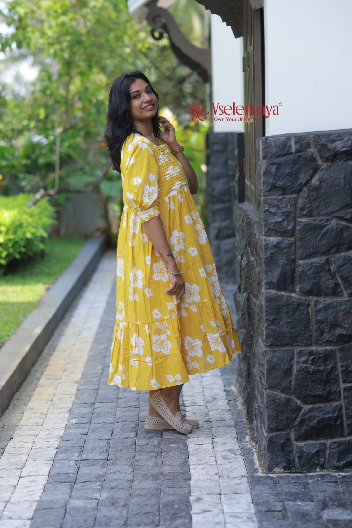 Blind Tuck Dress - Yellow