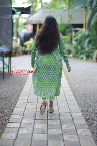 2 in 1 Full Sleeve Dress - Apple Green