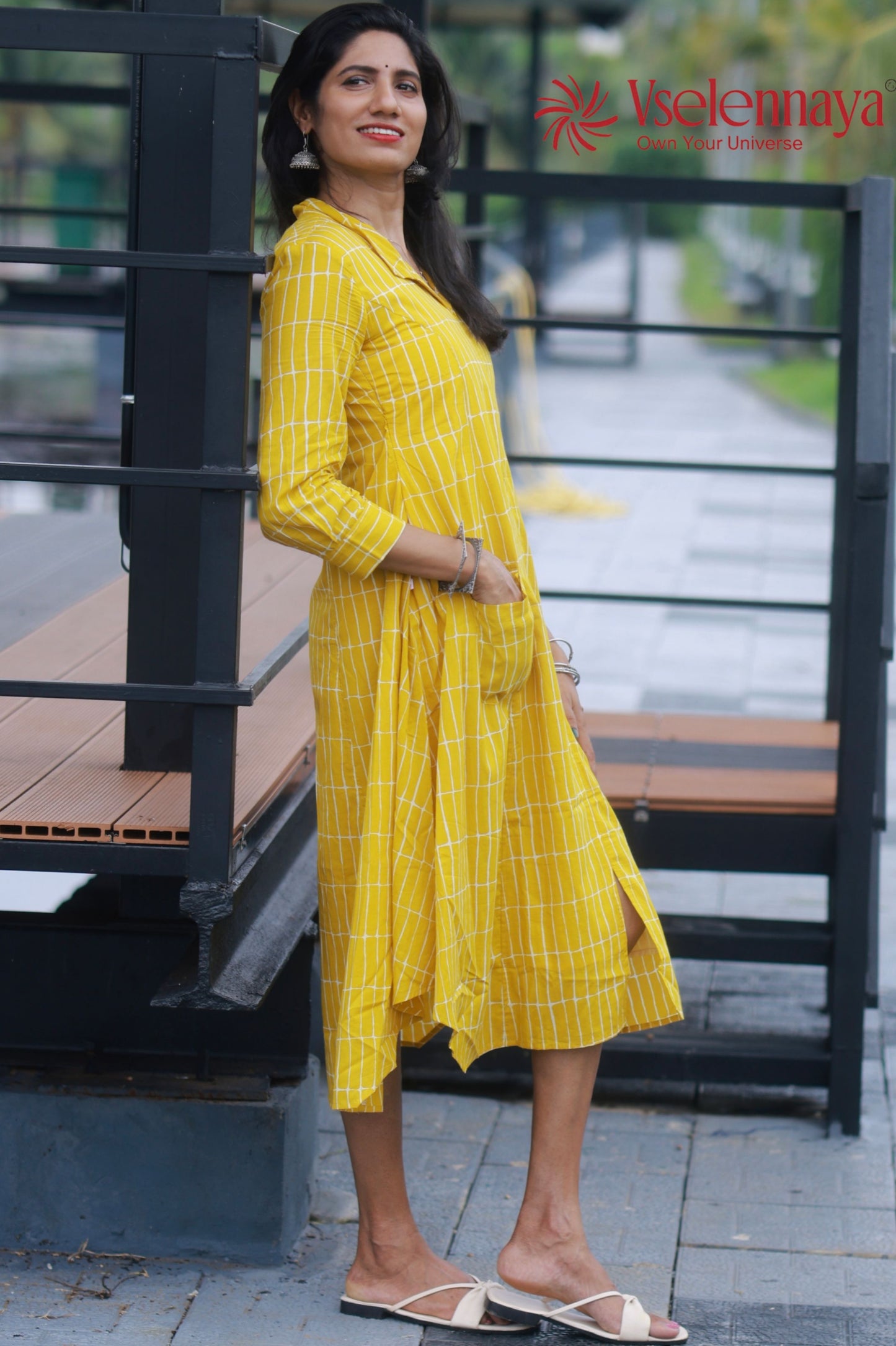 Cotton A-Line Dress - Mustard Yellow