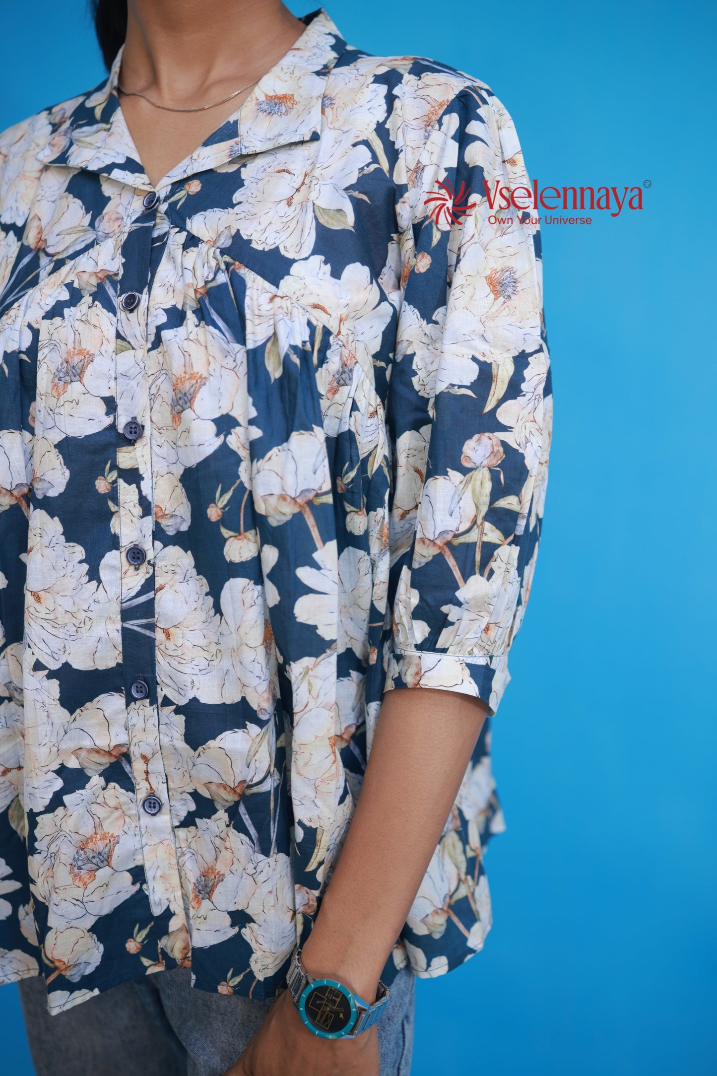 Gathered Shirt - Dark Teal Blue