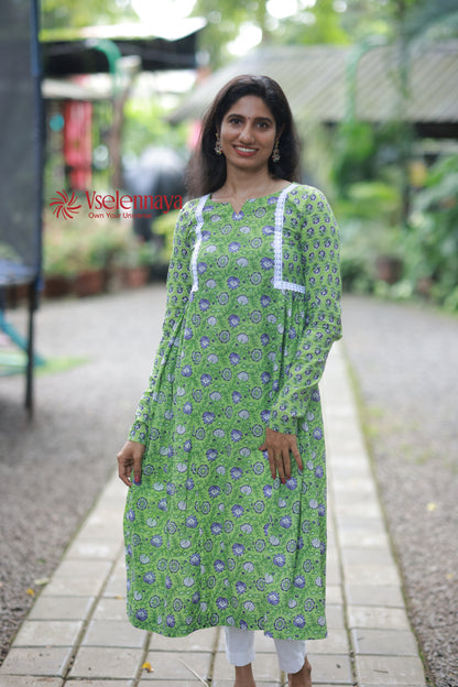 2 in 1 Full Sleeve Dress - Apple Green