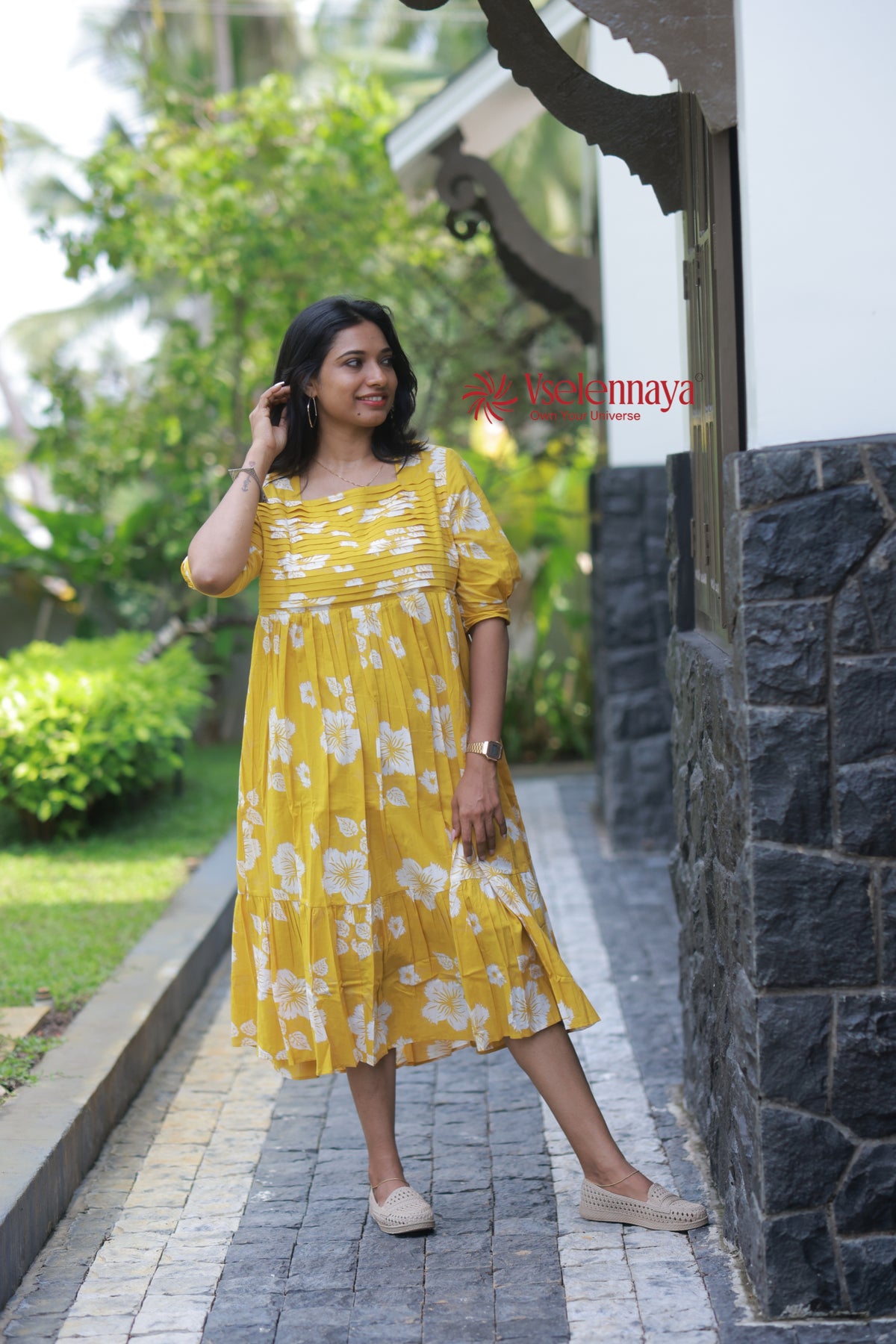 Blind Tuck Dress - Yellow