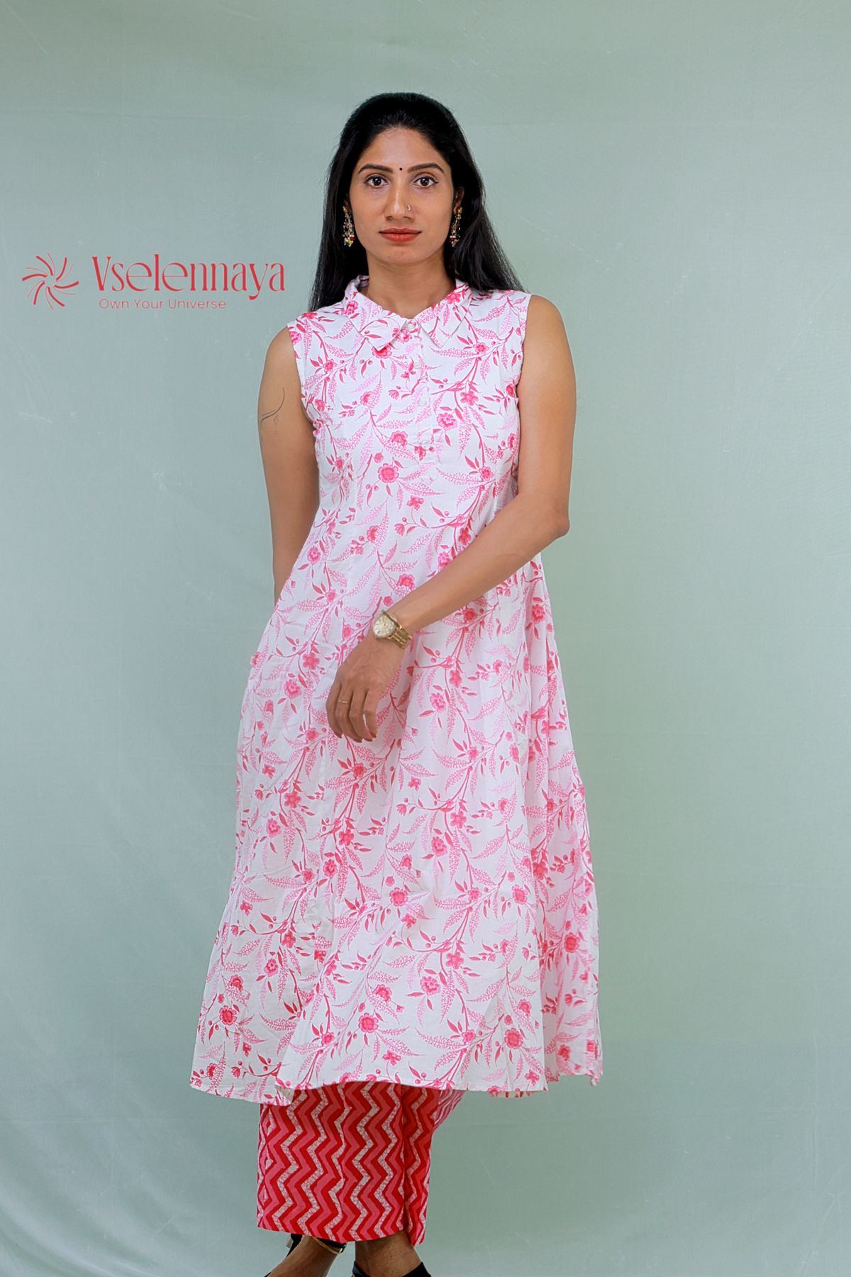 Printed Cotton Co-Ord Set - White & Pink Floral