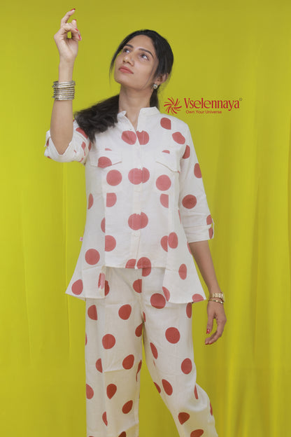 Polka Co-Ord set - Maroon Red