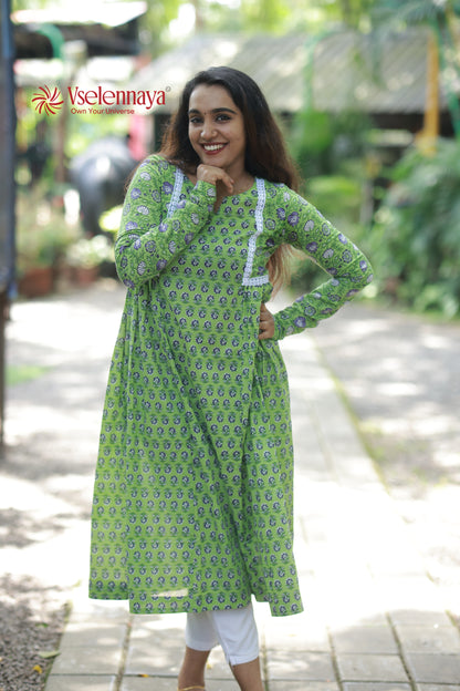 2 in 1 Full Sleeve Dress - Apple Green