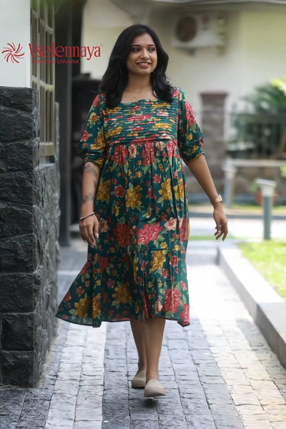 Blind Tuck Dress - Green